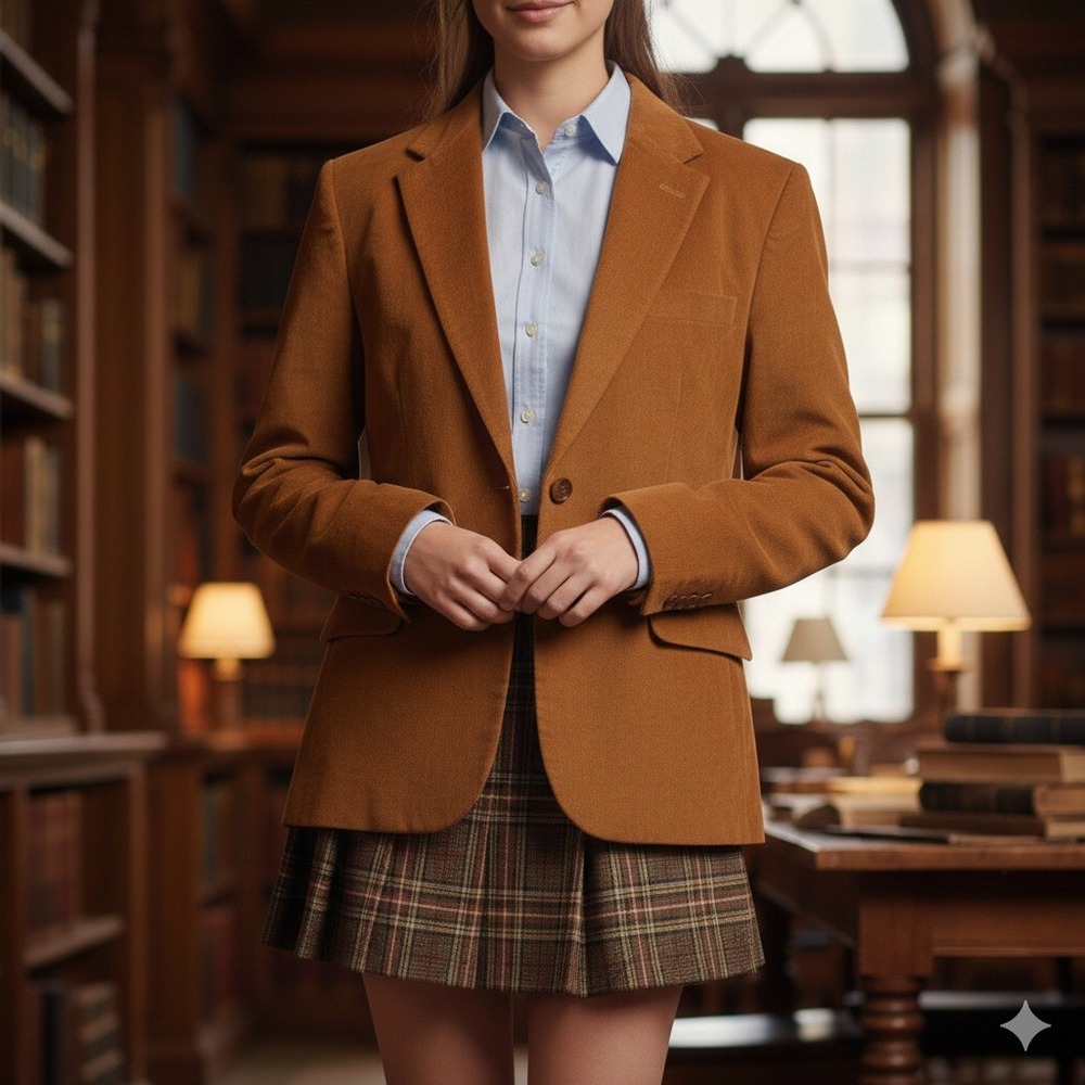 Class Club Blazer Jacket WOMENS 10/12 Tan Brown Collegiate Academia Boho Vintage